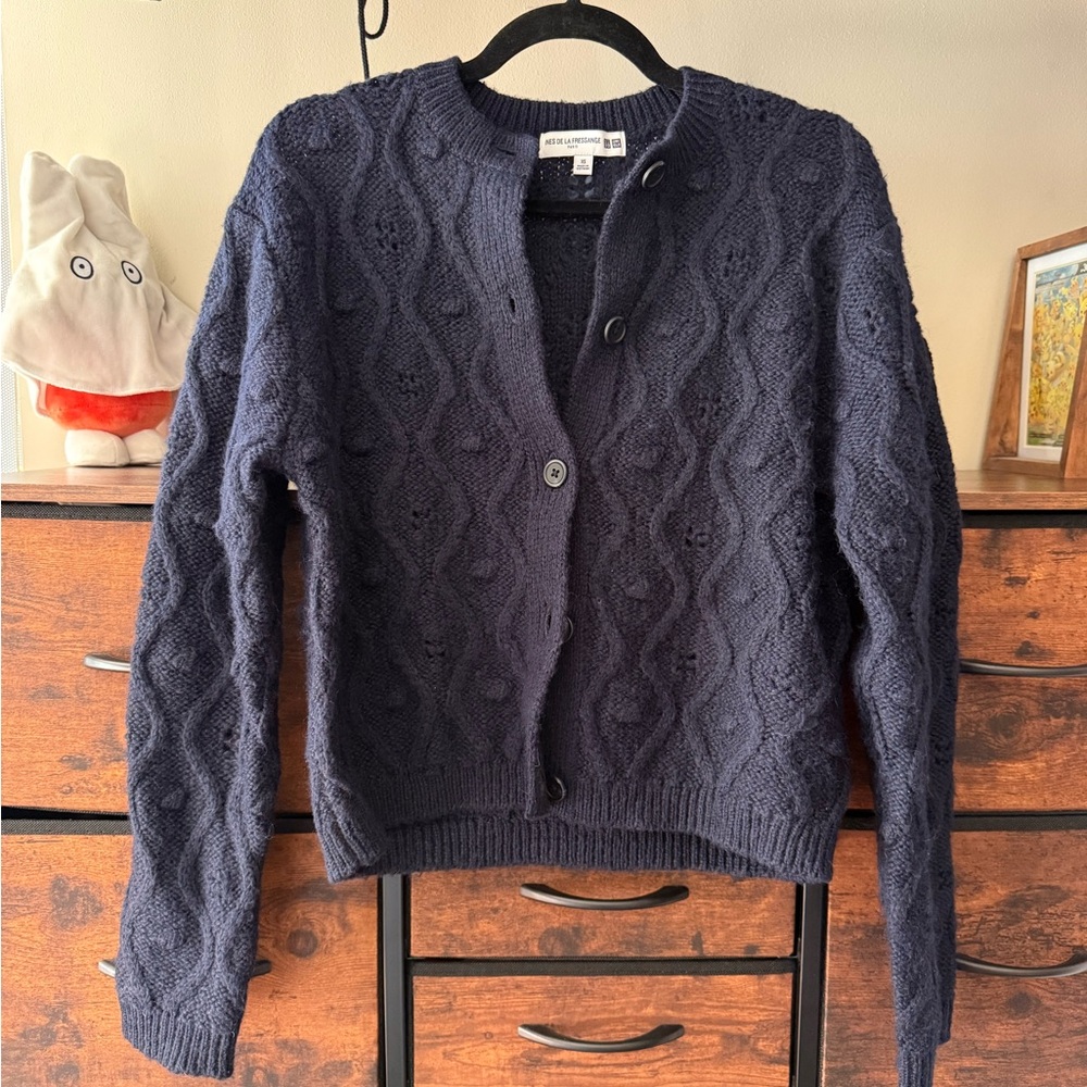 Uniqlo Ines De La Fressange Cable Knit Button-Front Sweater Cardigan - Navy